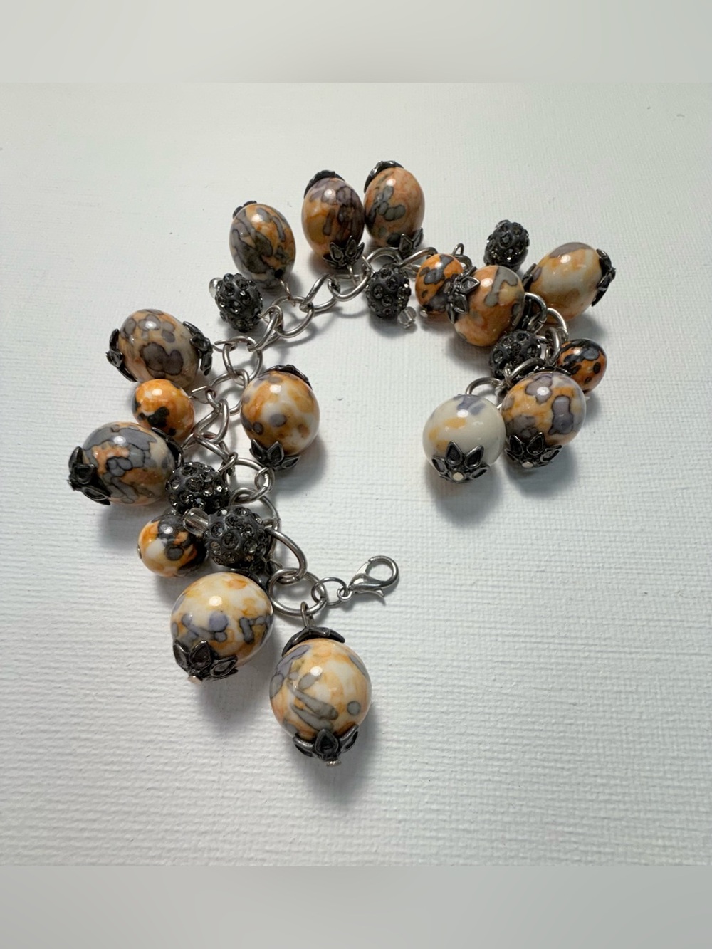 Artisan Beaded Charm Bracelet - Yellow and Gray Glass Beads